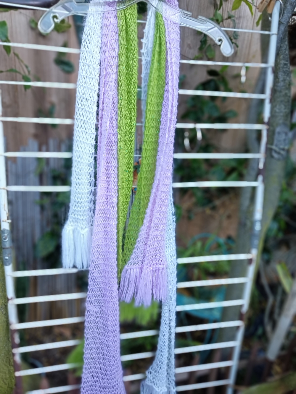 Open-Knit Sequined Scarf in Purple & Green New All 3